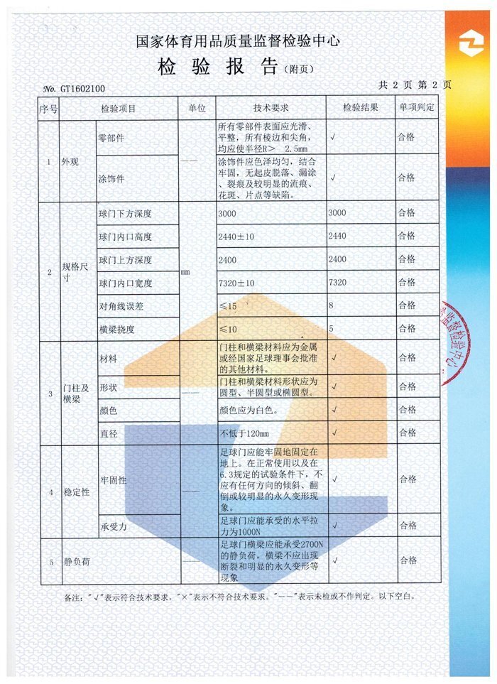 足球門檢驗(yàn)報告